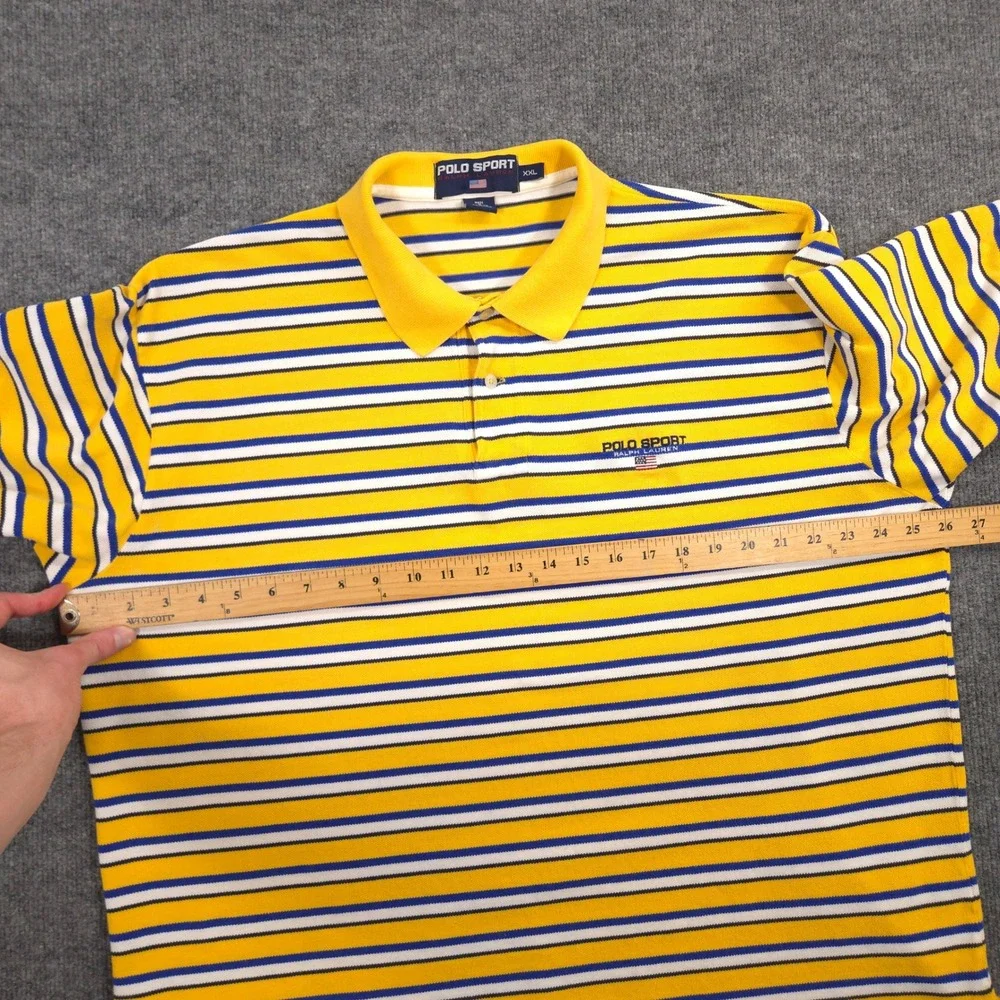 Ralph Lauren Polo Sport Polo Shirt Mens XXL Yellow Blue Striped Pique Knit Retro